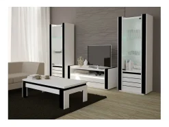 Clearance Meublorama Vitrine pequeno modelo LINA branca e preta brilhante com LED Branco