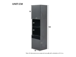 Discount Vitrine preta brilhante com iluminação LED - Armário alto para sala de estar - Armário de armazenamento - 45x35x160 cm Preto
