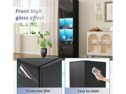 Discount Vitrine preta brilhante com iluminação LED - Armário alto para sala de estar - Armário de armazenamento - 45x35x160 cm Preto