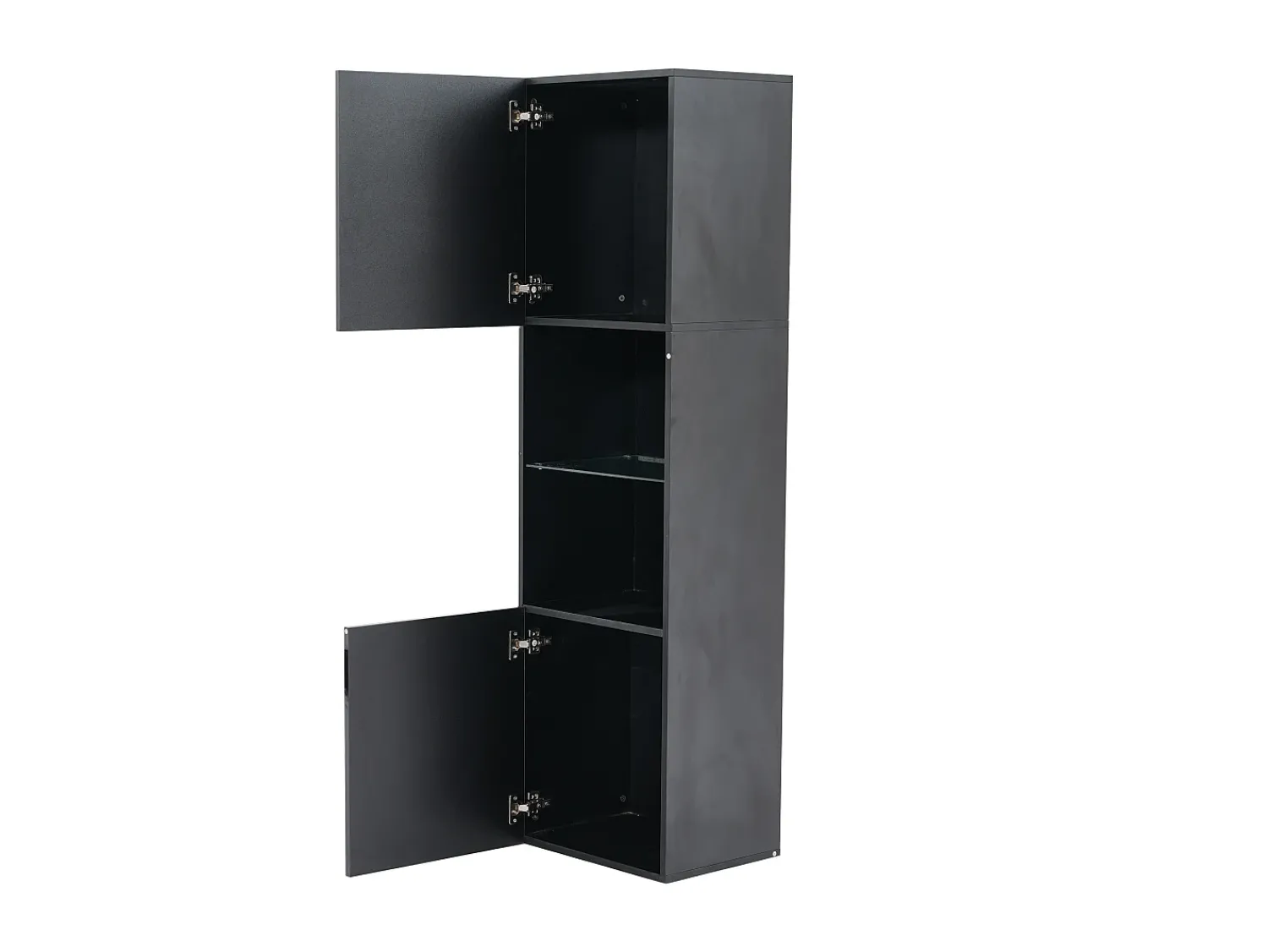 Vitrina* Vitrine preta brilhante com iluminação LED - Armário alto para sala de estar - Armário de armazenamento - 45x35x160 cm Preto