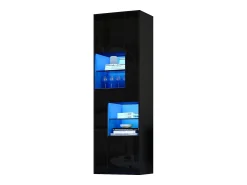 Vitrina*Hauss Spole Vitrine preta com 1 gaveta, 4 portas e iluminação LED, prateleiras em vidro, 55x38x170 cm Preto