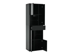Vitrina*Hauss Spole Vitrine preta com 1 gaveta, 4 portas e iluminação LED, prateleiras em vidro, 55x38x170 cm Preto