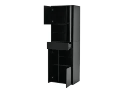 Vitrina*Hauss Spole Vitrine preta com 1 gaveta, 4 portas e iluminação LED, prateleiras em vidro, 55x38x170 cm Preto