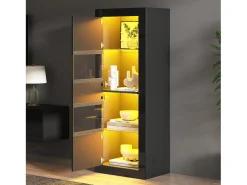Best Hauss Spole Vitrine preta com iluminação LED, prateleiras em vidro e 2 portas, 61x42x162 cm Preto