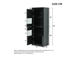 Best Hauss Spole Vitrine preta com iluminação LED, prateleiras em vidro e 2 portas, 61x42x162 cm Preto