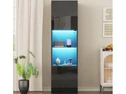Hot Hauss Spole Vitrine preta de alto brilho com 2 portas e 1 prateleira de vidro, LED incluído - 45x35x160cm Preto