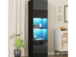 Hot Hauss Spole Vitrine preta de alto brilho com 2 portas e 1 prateleira de vidro, LED incluído - 45x35x160cm Preto
