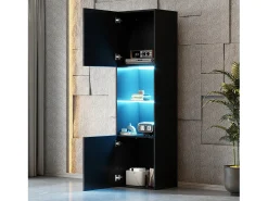 Hot Hauss Spole Vitrine preta de alto brilho com 2 portas e 1 prateleira de vidro, LED incluído - 45x35x160cm Preto