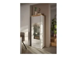 New Meublorama Vitrine SASHA – 1 porta e LED integrado – laqueado e Carvalho Cadiz Branco