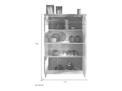 Sale Meublorama Vitrine SASHA – 2 portas envidraçadas +3 prateleiras com LED integrado – laqueado e Carvalho Cadiz Branco