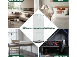 Vitrine simples aberta com três níveis + base preta com lacado incolor^ Vitrina