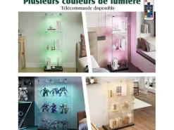 Vitrine simples aberta com três níveis + base preta com lacado incolor^ Vitrina
