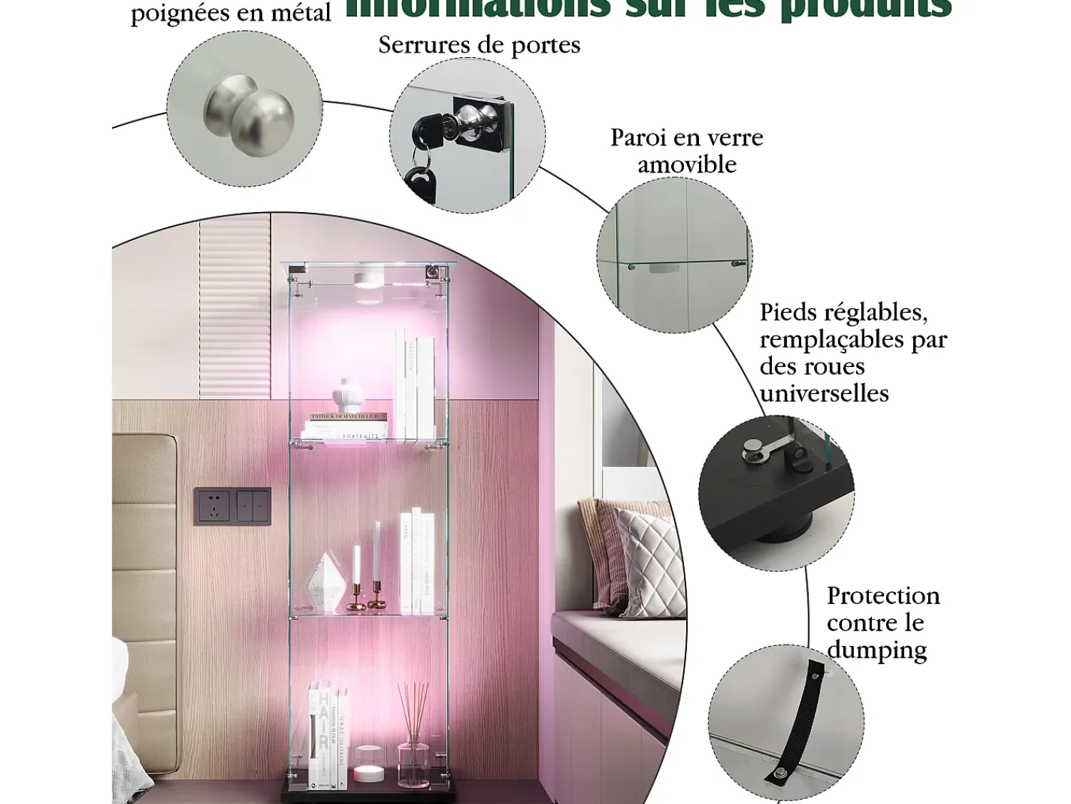 Vitrine simples aberta com três níveis + base preta com lacado incolor^ Vitrina