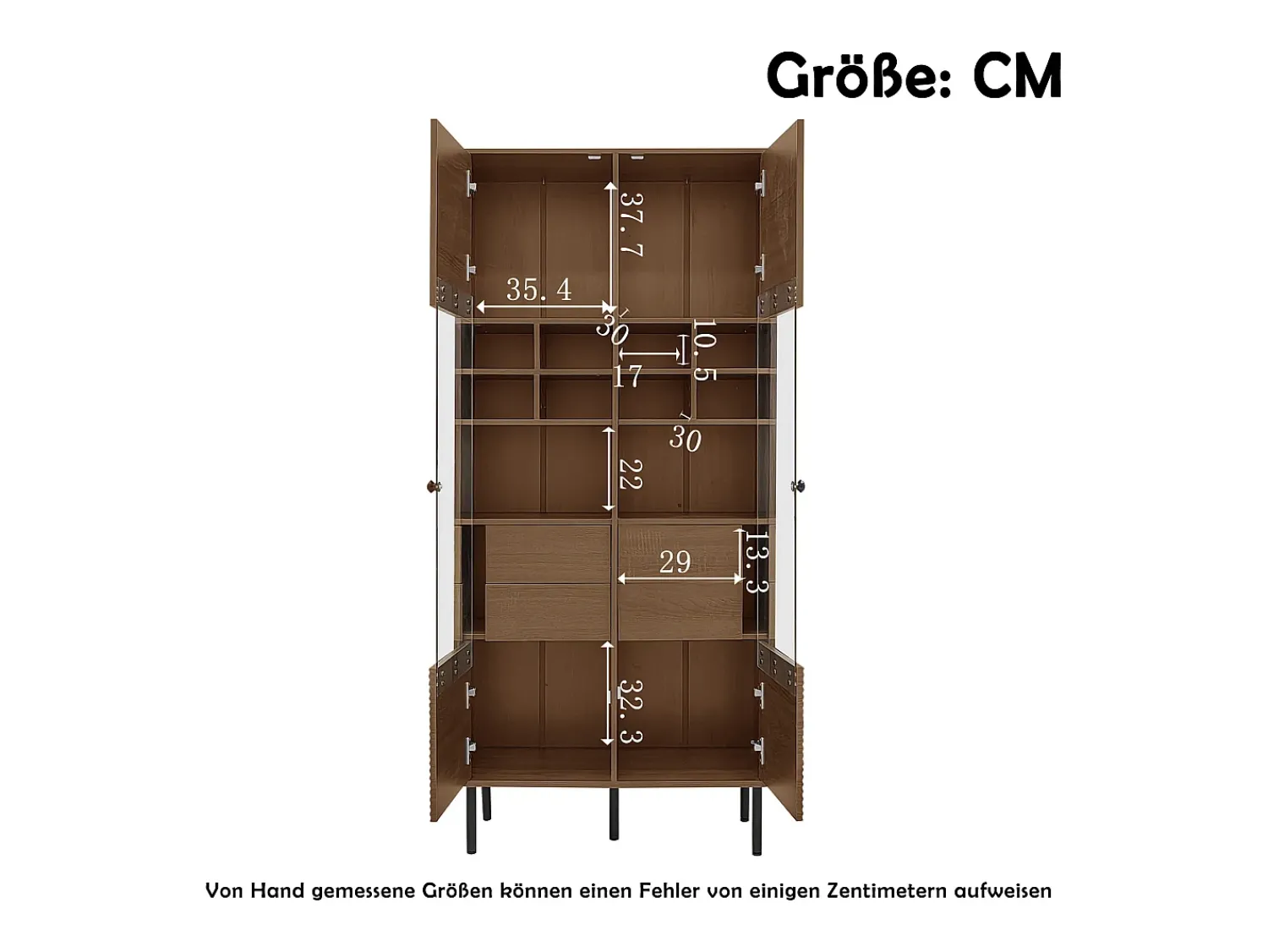 ModernLuxe Vitrine 75x35x164.5 cm - 2 portas - Painel de vidro + prateleira multicamadas + gaveta oculta - Nogueira^ Vitrina