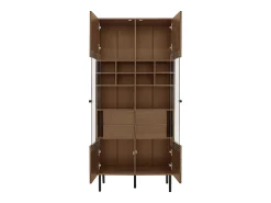 ModernLuxe Vitrine 75x35x164.5 cm - 2 portas - Painel de vidro + prateleira multicamadas + gaveta oculta - Nogueira^ Vitrina