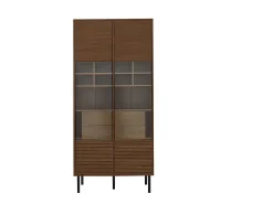 ModernLuxe Vitrine 75x35x164.5 cm - 2 portas - Painel de vidro + prateleira multicamadas + gaveta oculta - Nogueira^ Vitrina