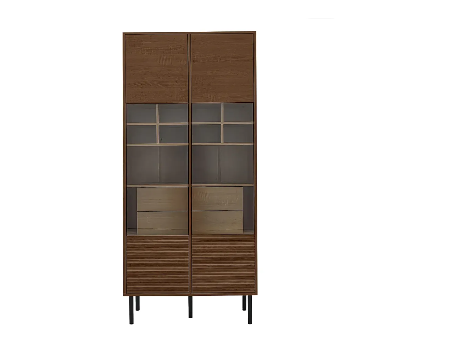 ModernLuxe Vitrine 75x35x164.5 cm - 2 portas - Painel de vidro + prateleira multicamadas + gaveta oculta - Nogueira^ Vitrina