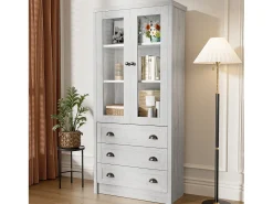 ModernLuxe Vitrine 80x34x171 cm - com 2 portas de vidro - 3 gavetas - cinza + natural^ Vitrina