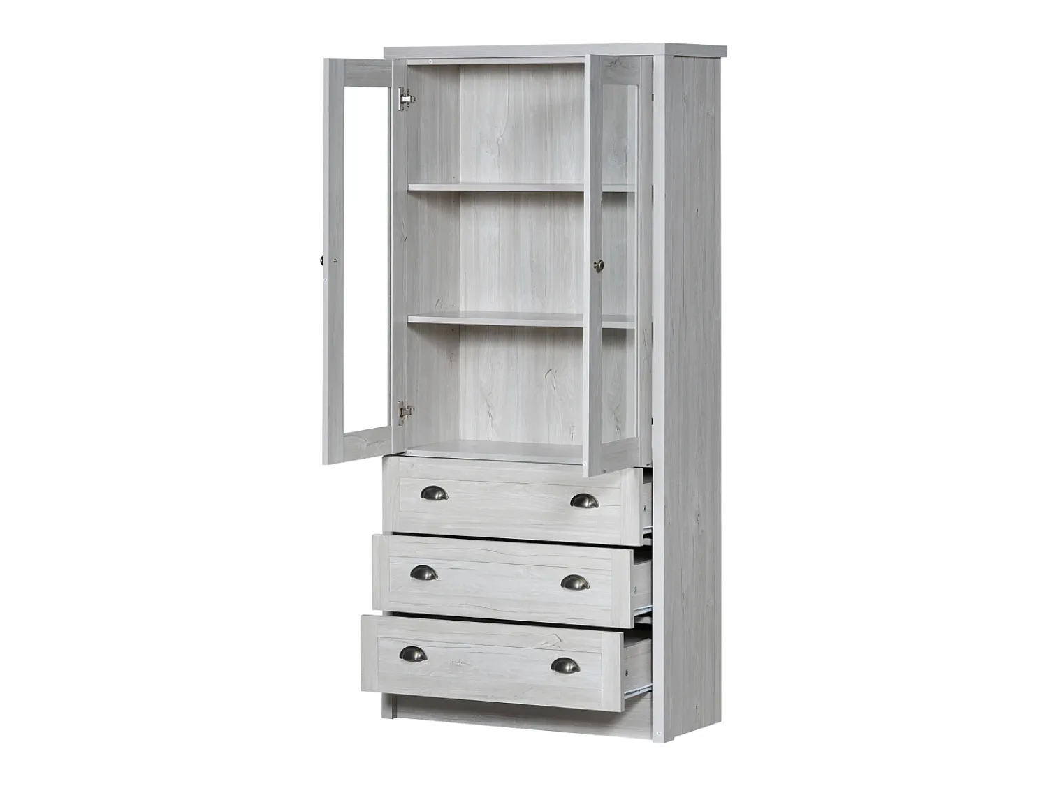 ModernLuxe Vitrine 80x34x171 cm - com 2 portas de vidro - 3 gavetas - cinza + natural^ Vitrina