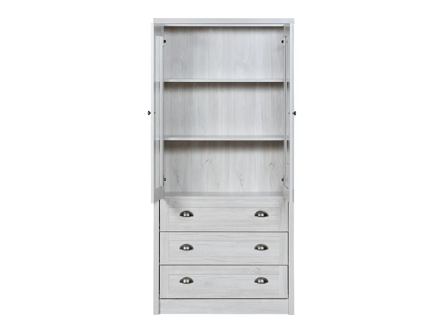 ModernLuxe Vitrine 80x34x171 cm - com 2 portas de vidro - 3 gavetas - cinza + natural^ Vitrina