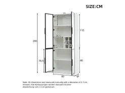 Vitrina|ModernLuxe Vitrine 80x35x200 cm - com iluminação LED - com armazenamento para vinho - 2 portas de vidro - Branco