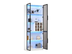 Vitrina|ModernLuxe Vitrine 80x35x200 cm - com iluminação LED - com armazenamento para vinho - 2 portas de vidro - Branco