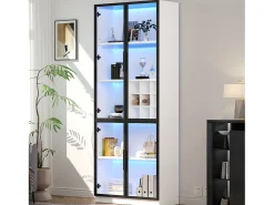 Vitrina|ModernLuxe Vitrine 80x35x200 cm - com iluminação LED - com armazenamento para vinho - 2 portas de vidro - Branco
