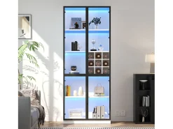 Vitrina|ModernLuxe Vitrine 80x35x200 cm - com iluminação LED - com armazenamento para vinho - 2 portas de vidro - Branco