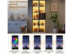 Vitrina|ModernLuxe Vitrine 80x35x200 cm - com iluminação LED - com armazenamento para vinho - 2 portas de vidro - Branco