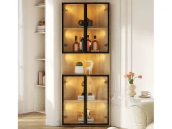 Vitrina*ModernLuxe Vitrine 62x32x160 cm - con iluminação LED - 4 portas de vidro temperado - acabamento carvalho - MDF - Natural Natural claro