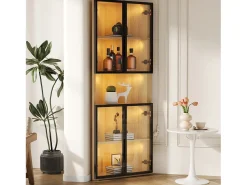 Vitrina*ModernLuxe Vitrine 62x32x160 cm - con iluminação LED - 4 portas de vidro temperado - acabamento carvalho - MDF - Natural Natural claro