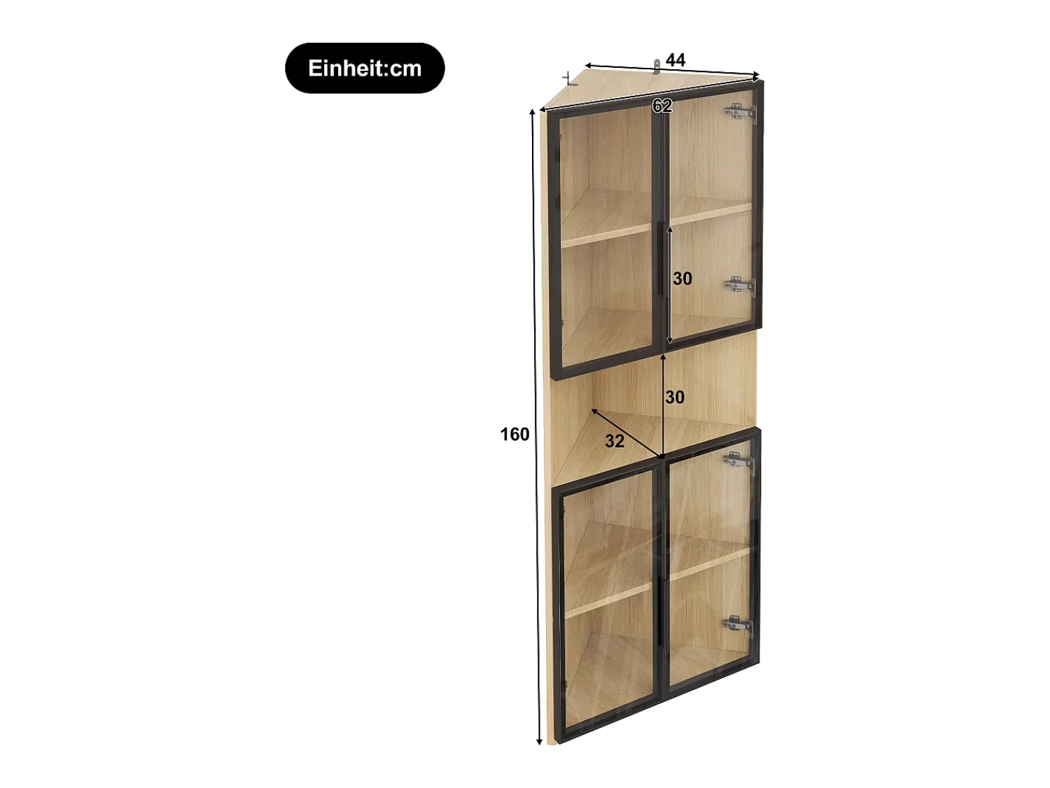 Vitrina*ModernLuxe Vitrine 62x32x160 cm - con iluminação LED - 4 portas de vidro temperado - acabamento carvalho - MDF - Natural Natural claro