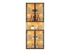 Vitrina*ModernLuxe Vitrine 62x32x160 cm - con iluminação LED - 4 portas de vidro temperado - acabamento carvalho - MDF - Natural Natural claro