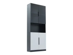Vitrina|ModernLuxe Vitrine 80x30x200 cm com LED - 4 portas (2 portas de vidro) - Branco e Preto Preto / Branco
