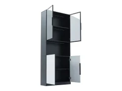 Vitrina|ModernLuxe Vitrine 80x30x200 cm com LED - 4 portas (2 portas de vidro) - Branco e Preto Preto / Branco