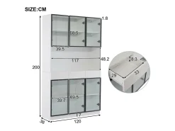 Vitrina*ModernLuxe Vitrine 120x36x200 cm com LED - 6 portas de vidro e 3 gavetas - Branco