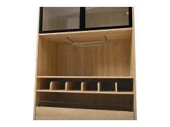 Vitrina*ModernLuxe Vitrine 80x40x180 cm com LED - 2 portas e 2 gavetas - prateleiras abertas - Natural Natural claro