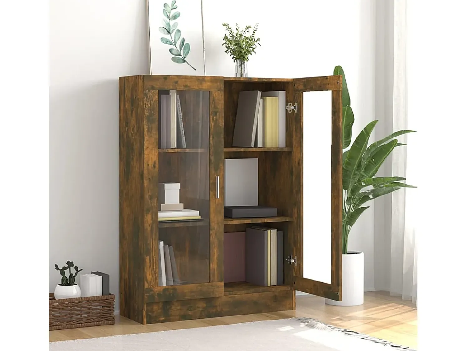 Best Vitrine 82,5x30,5x115 cm derivados de madeira carvalho fumado PT717678 Castanho