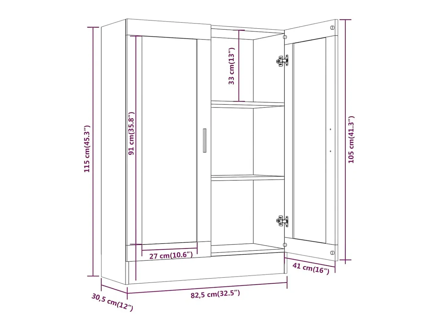 Vitrina|vidaxl Vitrine 82,5x30,5x115 cm derivados de madeira carvalho fumado Castanho
