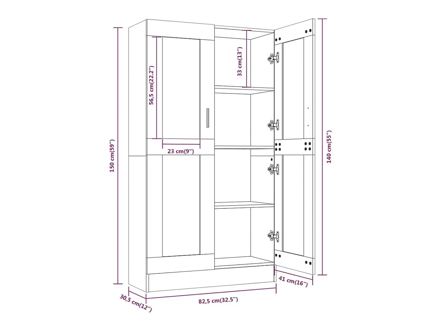 Vitrina*vidaxl Vitrine 82,5x30,5x150 cm derivados de madeira sonoma Cinzento