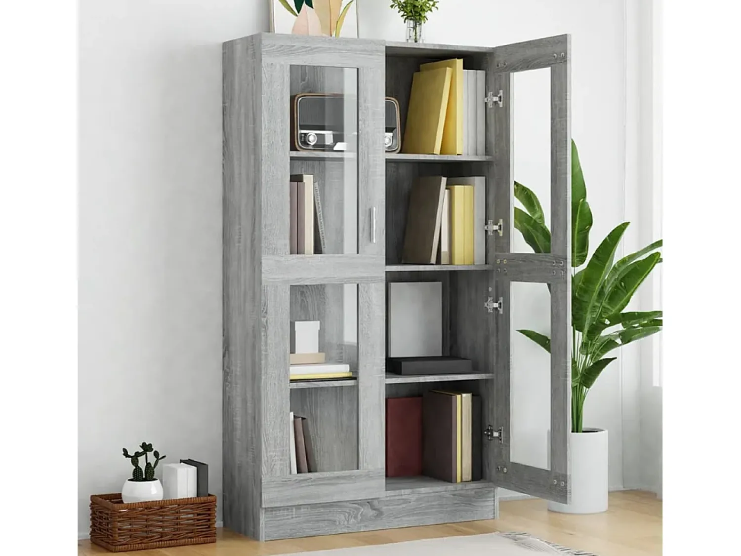 Vitrina*vidaxl Vitrine 82,5x30,5x150 cm derivados de madeira sonoma Cinzento