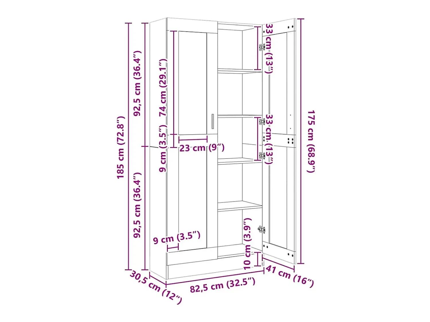 Vitrina*vidaxl Vitrine 82,5x30,5x185 cm derivados de madeira carvalho fumado Castanho