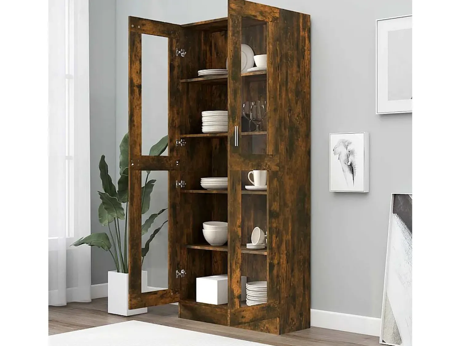 Vitrina*vidaxl Vitrine 82,5x30,5x185 cm derivados de madeira carvalho fumado Castanho