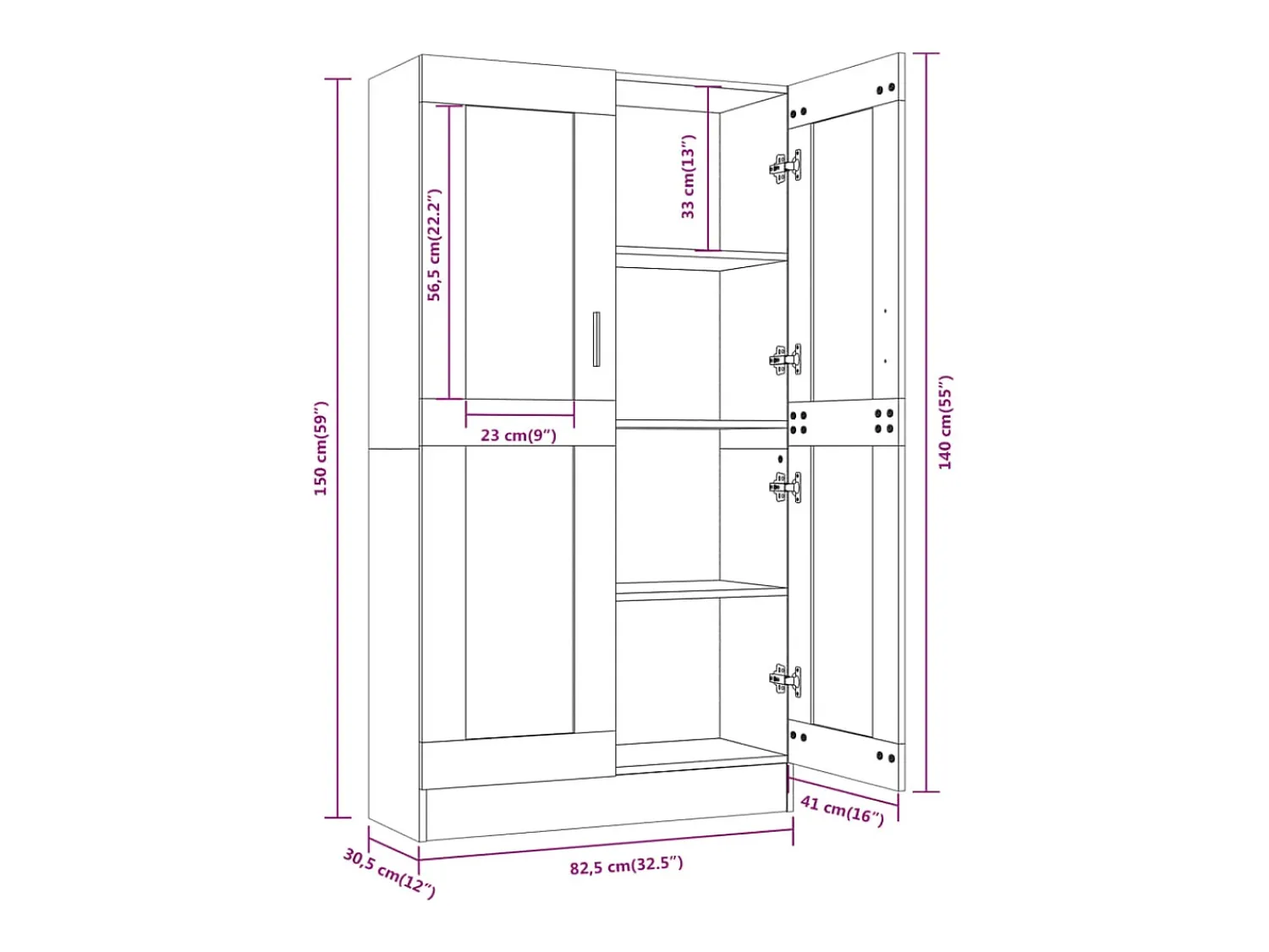 vidaxl Vitrine 82,5x30,5x150 cm derivados de madeira carvalho fumado^ Vitrina