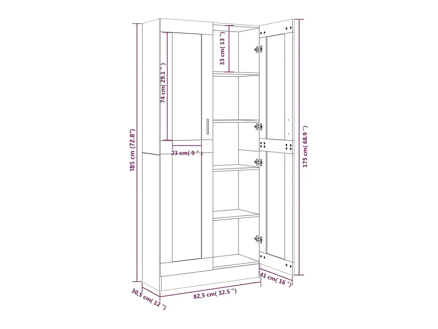 Clearance vidaxl Vitrine 82,5x30,5x185 cm derivados madeira sonoma Cinzento