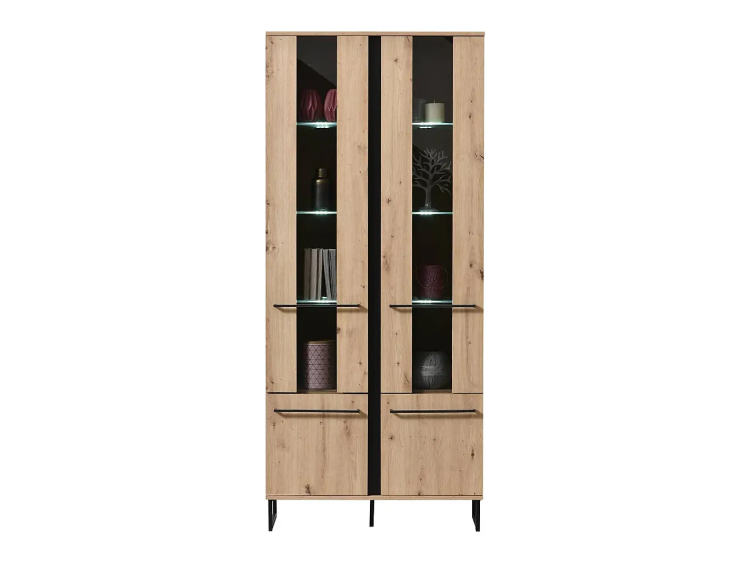 Sale Vitrine 84,5x193x35 cm Natural Preto Preto / Cinza antracite / Castanho