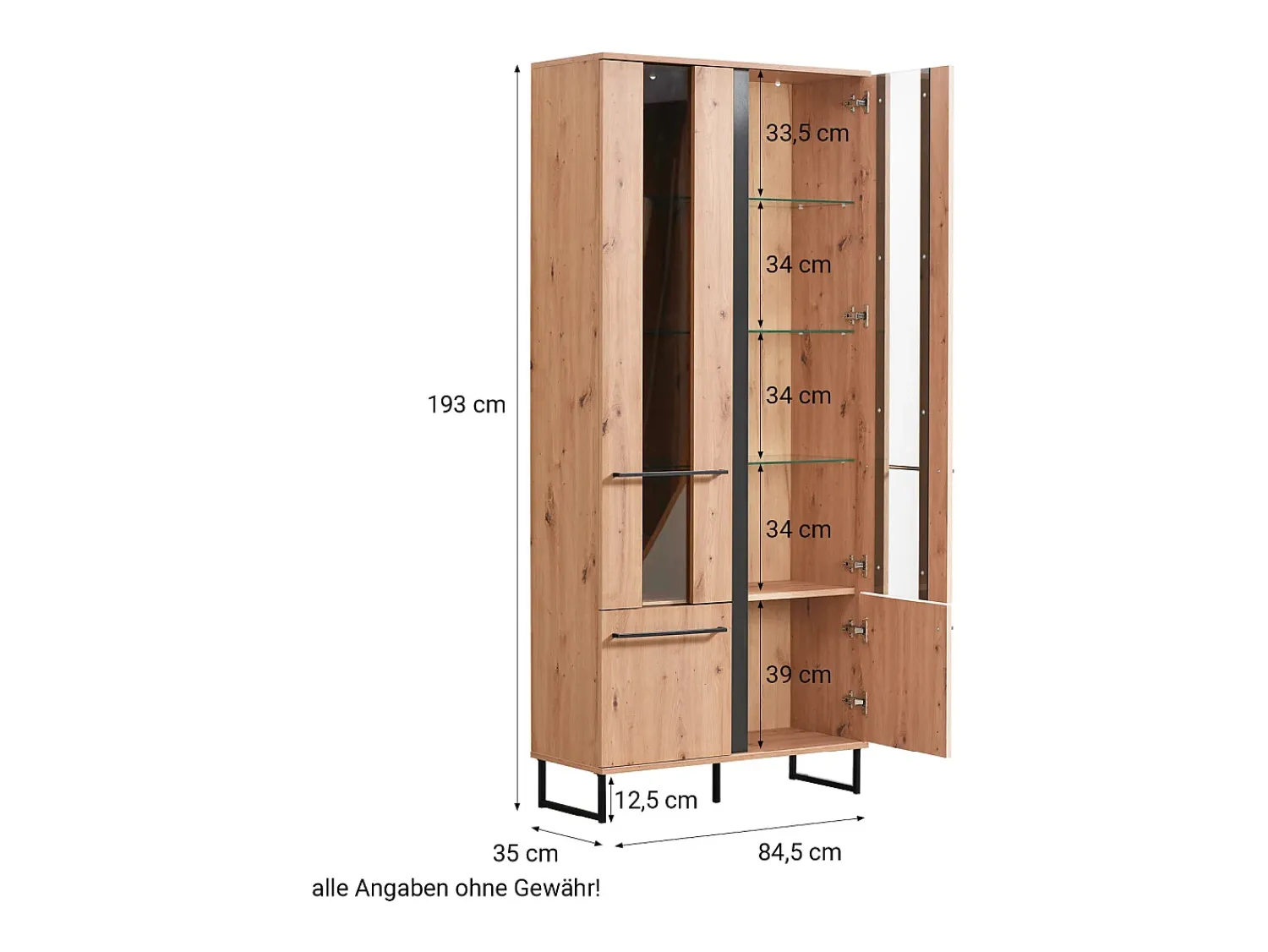 Sale Vitrine 84,5x193x35 cm Natural Preto Preto / Cinza antracite / Castanho