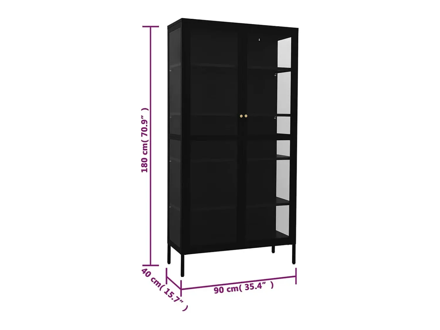 New vidaxl Vitrine 90x40x180 cm vidro temperado e aço Preto