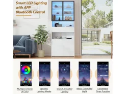 Online ModernLuxe Vitrine 70x30x200cm - com 1 gaveta e 4 portas - com iluminação LED - painéis de partículas - Branco
