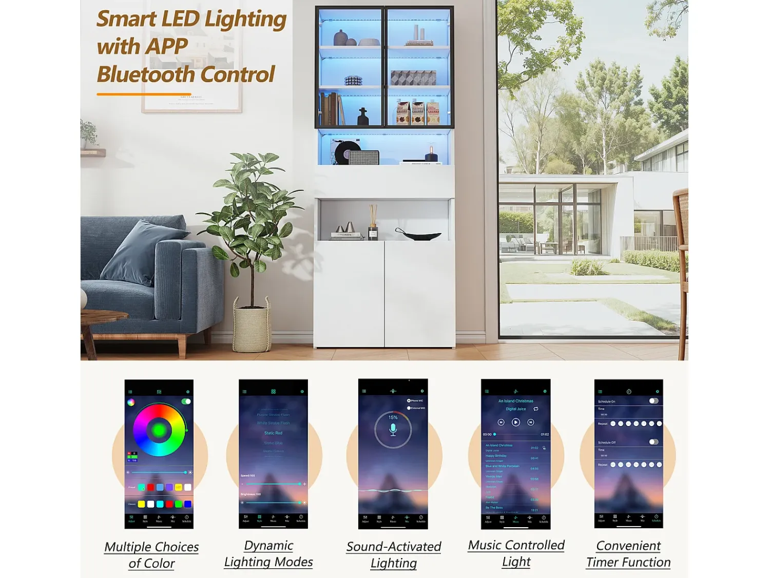 Online ModernLuxe Vitrine 70x30x200cm - com 1 gaveta e 4 portas - com iluminação LED - painéis de partículas - Branco